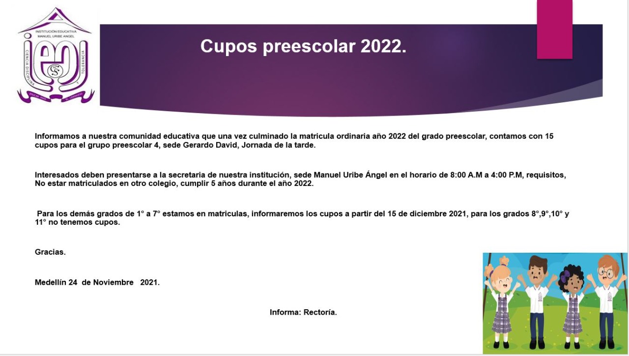 Cupos preescolar 2022